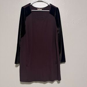 Soft Surrounding Womens Velvet Long‎ Sleeve Brown Tunic Blouse W/Pocket Size L